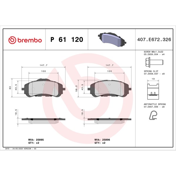 Bromsbeläggsats, Framaxel Brembo P 61 120 BREMBO Bromsbeläggsats, Framaxel Brembo P 61 120 BREMBO