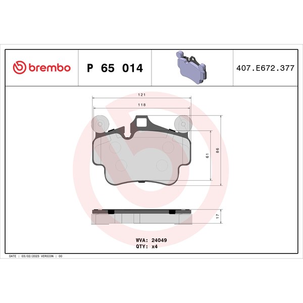 Bromsbeläggsats, Framaxel, Bakaxel Brembo P 65 014 BREMBO