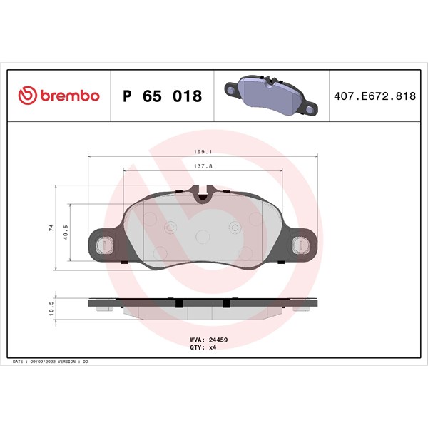 Bromsbeläggsats, Framaxel Brembo P 65 018 BREMBO