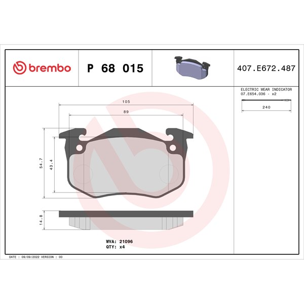 Bromsbeläggsats Brembo P 68 015 BREMBO