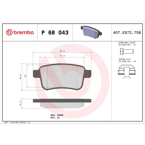 Bromsbeläggsats, Bakaxel BREMBO