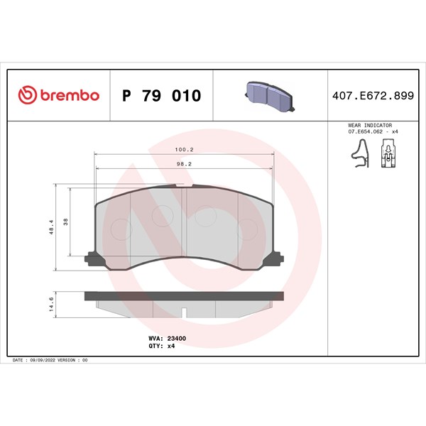 Bromsbeläggsats, Framaxel Brembo P 79 010 BREMBO