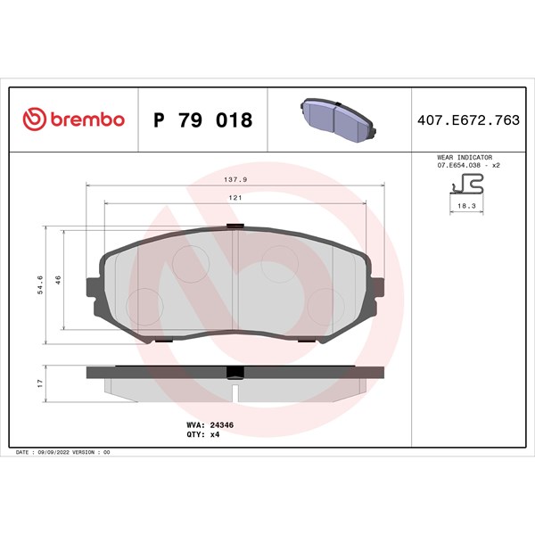 Bromsbeläggsats, Framaxel Brembo P 79 018 BREMBO