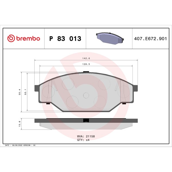 Bromsbeläggsats, Framaxel Brembo P 83 013 BREMBO