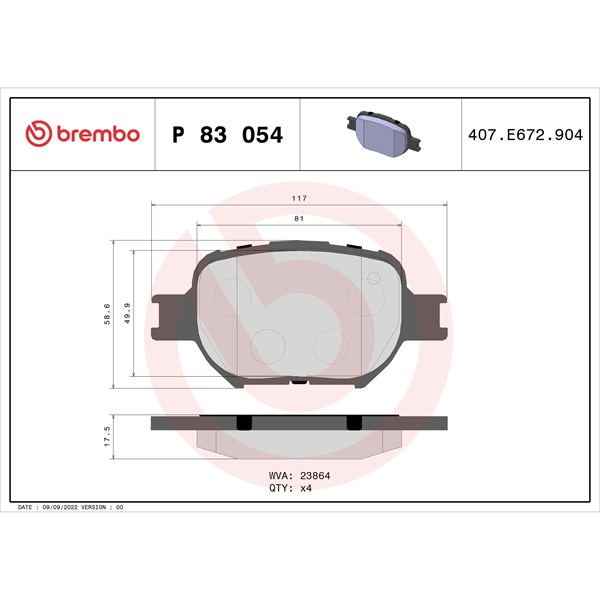 Bromsbeläggsats, Framaxel Brembo P 83 054 BREMBO