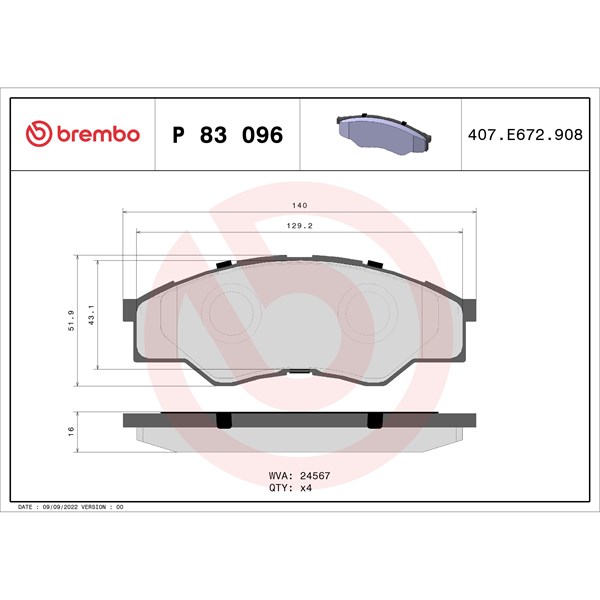 Bromsbeläggsats, Framaxel Brembo P 83 096 BREMBO