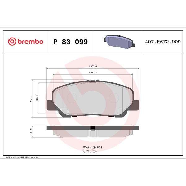 Bromsbeläggsats, Framaxel Brembo P 83 099 BREMBO