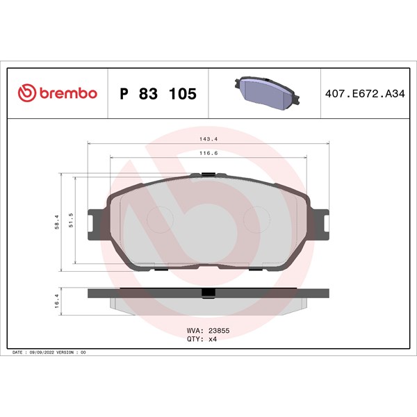 Bromsbeläggsats, Framaxel Brembo P 83 105 BREMBO