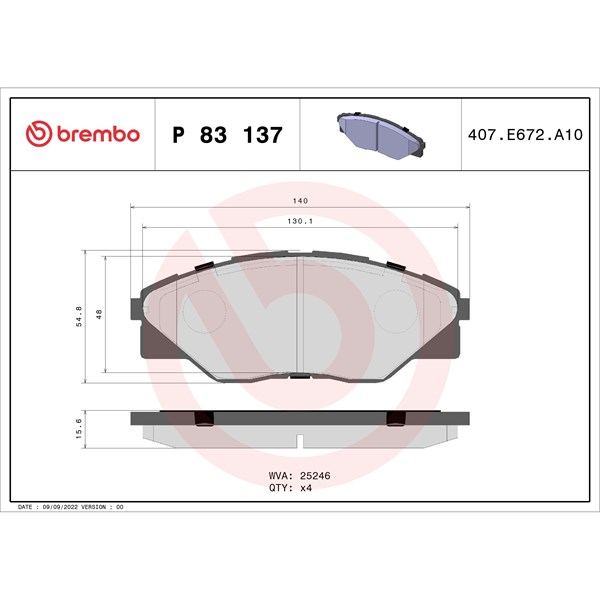 Bromsbeläggsats, Framaxel Brembo P 83 137 BREMBO