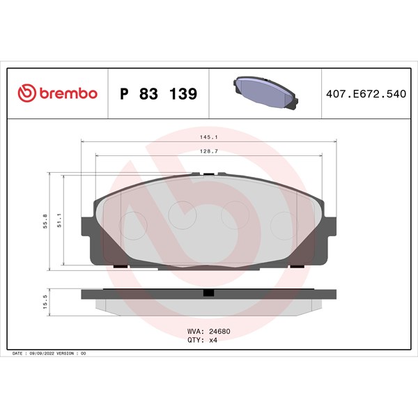 Bromsbeläggsats, Framaxel BREMBO