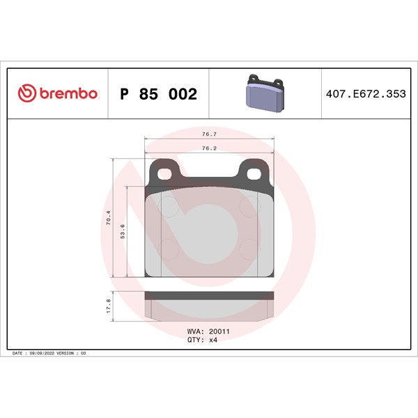 Bromsbeläggsats Brembo P 85 002 BREMBO