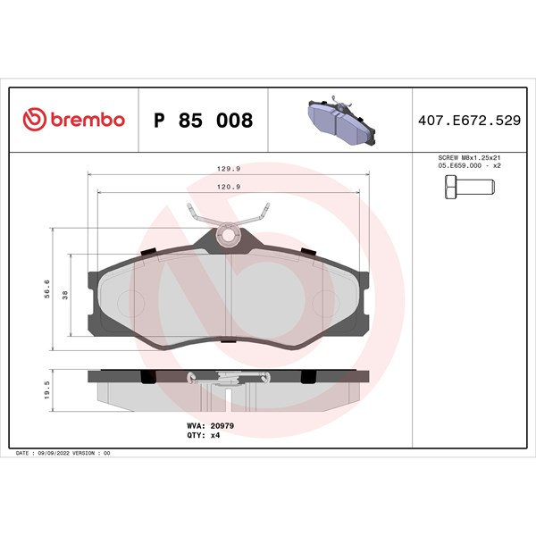 Bromsbeläggsats Brembo P 85 008 BREMBO