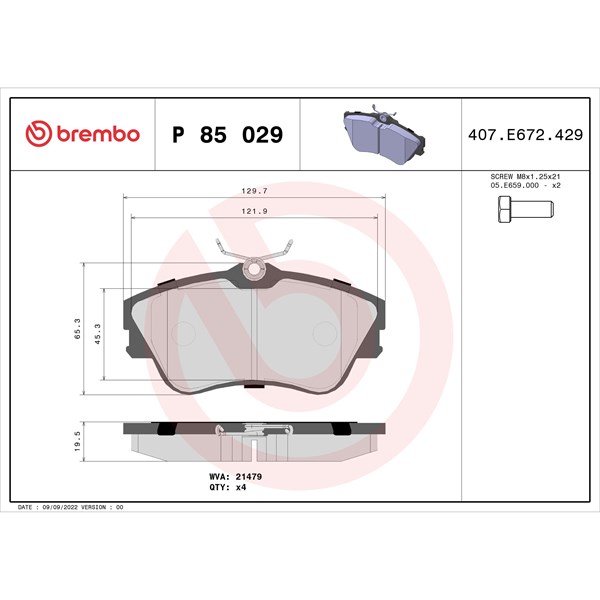 Bromsbeläggsats Solid, Framaxel Brembo P 85 029 BREMBO