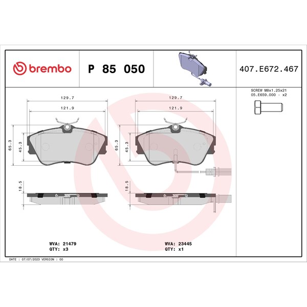 Bromsbeläggsats Solid, Framaxel Brembo P 85 050 BREMBO