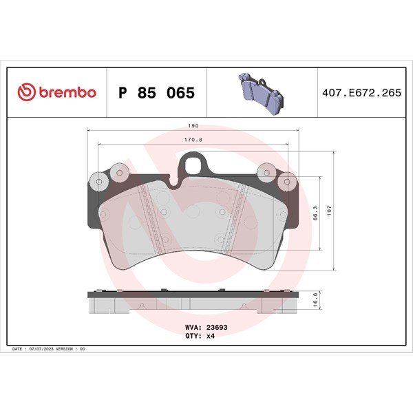Bromsbeläggsats, Framaxel Brembo P 85 065 BREMBO