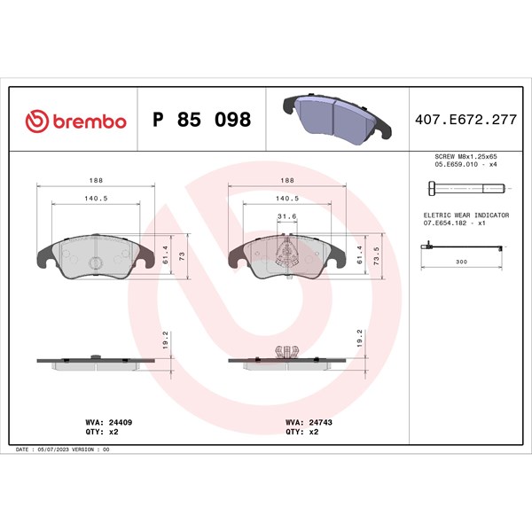 Bromsbeläggsats, Framaxel BREMBO