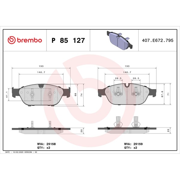 Bromsbeläggsats, Framaxel Brembo P 85 127 BREMBO