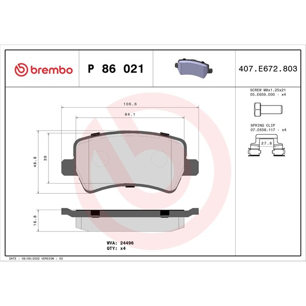 Bromsbeläggsats, Bakaxel BREMBO
