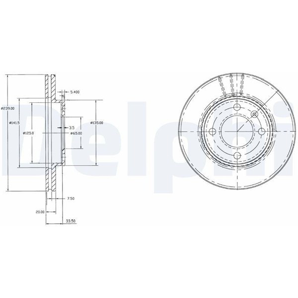 Bromsskiva Ventilerad, Framaxel Delphi BG2109 DELPHI