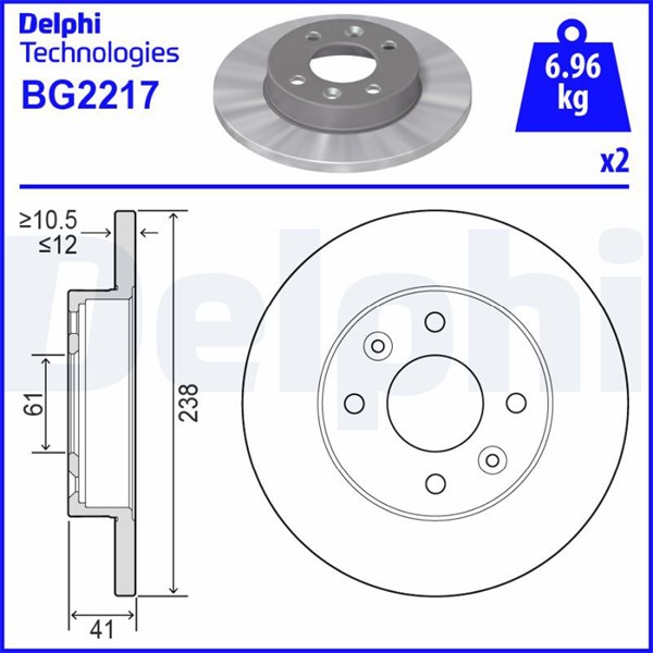 Bromsskiva Solid, Framaxel, Bakaxel Delphi BG2217 DELPHI