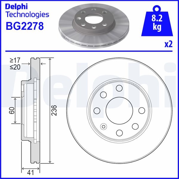Bromsskiva Ventilerad, Framaxel Delphi BG2278 DELPHI