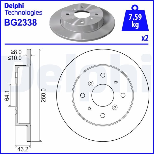 Bromsskiva Solid, Bakaxel Delphi BG2338 DELPHI
