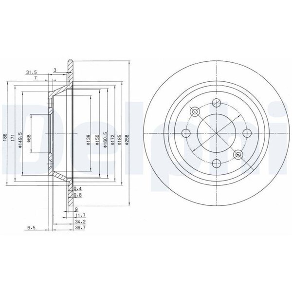 Bromsskiva Solid, Bakaxel Delphi BG2420 DELPHI