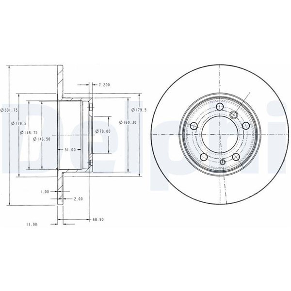 Bromsskiva Solid, Framaxel Delphi BG2430 DELPHI