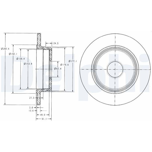 Bromsskiva Solid, Bakaxel Delphi BG2510 DELPHI