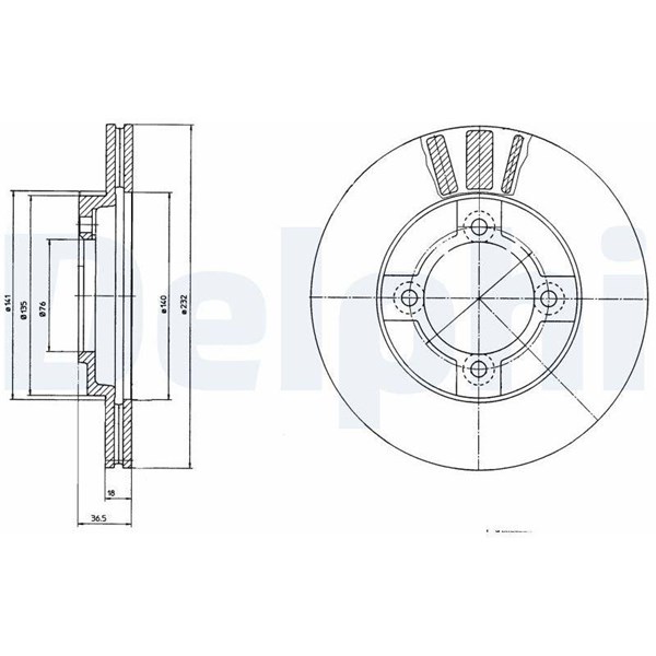 Bromsskiva Ventilerad, Framaxel Delphi BG2564 DELPHI