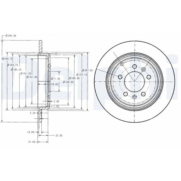 Bromsskiva Solid, Bakaxel Delphi BG2573 DELPHI Bromsskiva Solid, Bakaxel Delphi BG2573 DELPHI