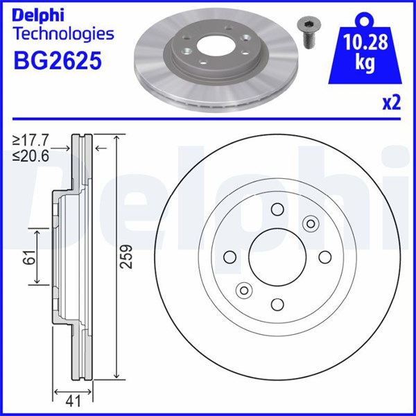 Bromsskiva Ventilerad, Framaxel Delphi BG2625 DELPHI