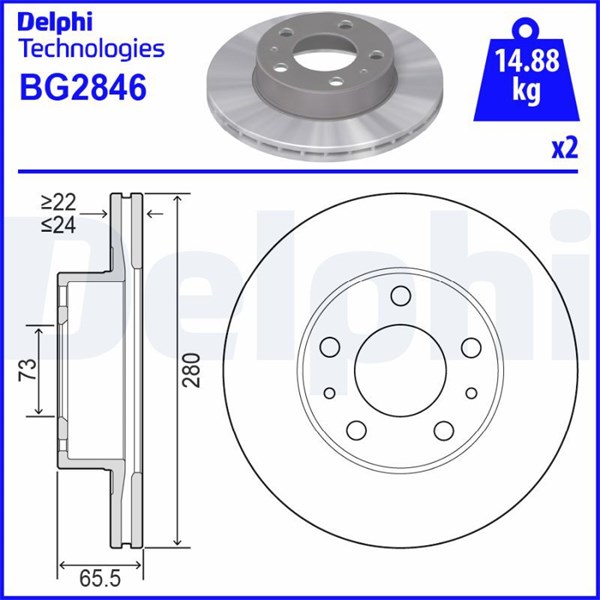 Bromsskiva Ventilerad, Framaxel Delphi BG2846 DELPHI