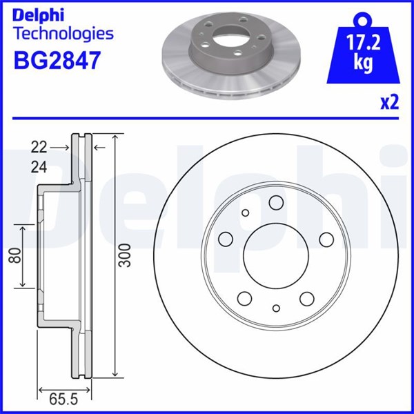 Bromsskiva Ventilerad, Framaxel Delphi BG2847 DELPHI