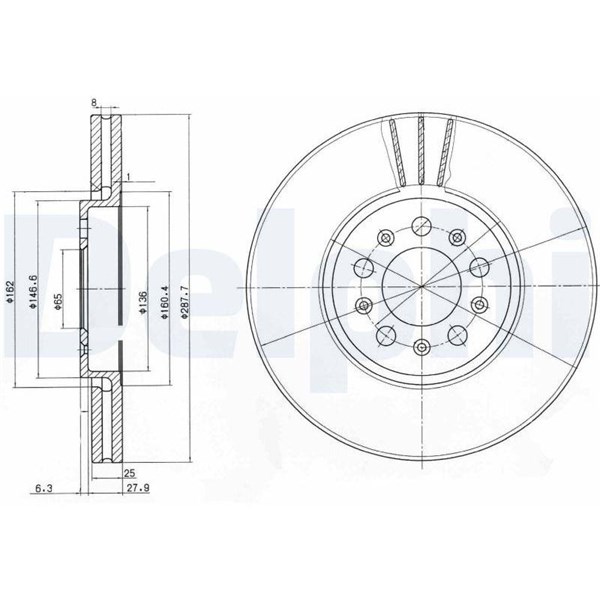 Bromsskiva Ventilerad, Framaxel Delphi BG3035C DELPHI