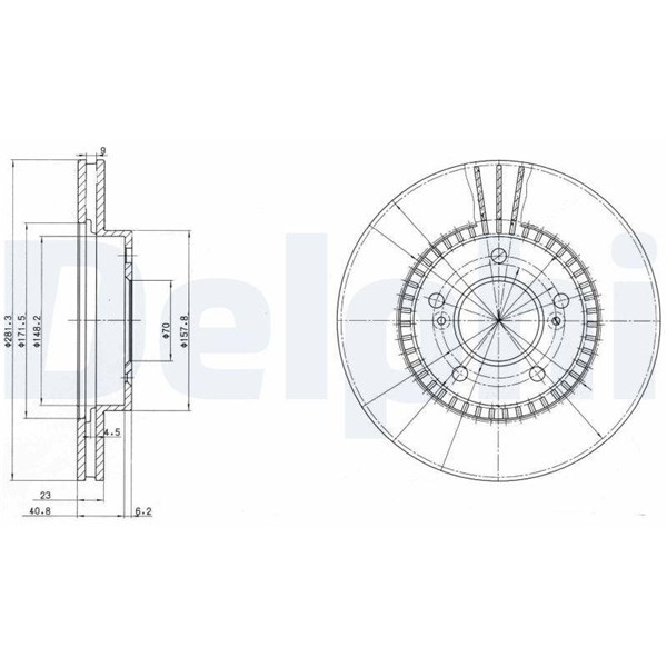 Bromsskiva Ventilerad, Bakaxel, Framaxel Delphi BG3061 DELPHI