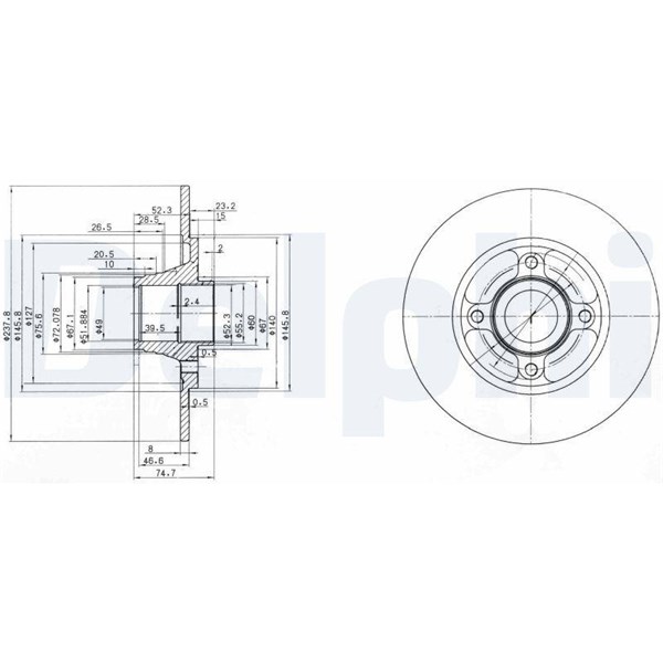 Bromsskiva Solid, Bakaxel Delphi BG3360 DELPHI