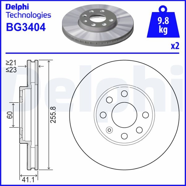 Bromsskiva Ventilerad, Framaxel Delphi BG3404 DELPHI