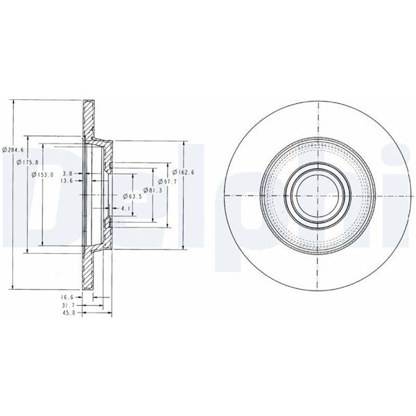 Bromsskiva Solid, Bakaxel Delphi BG3416 DELPHI