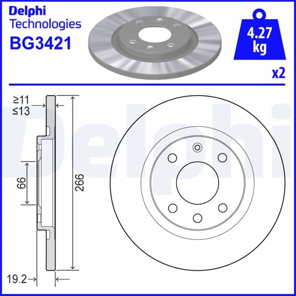 Bromsskiva Solid, Framaxel Delphi BG3421 DELPHI