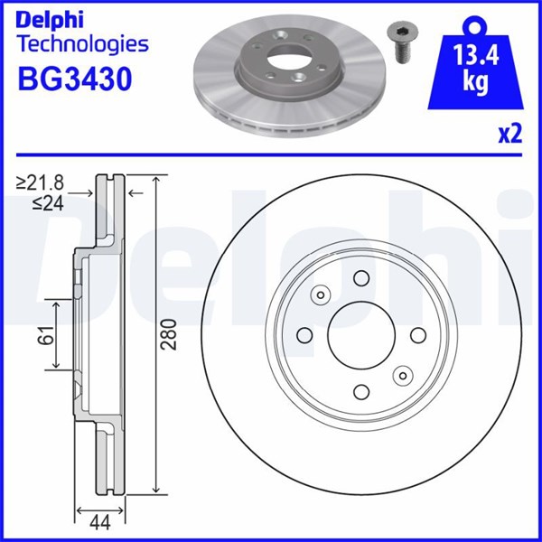 Bromsskiva Ventilerad, Framaxel Delphi BG3430 DELPHI