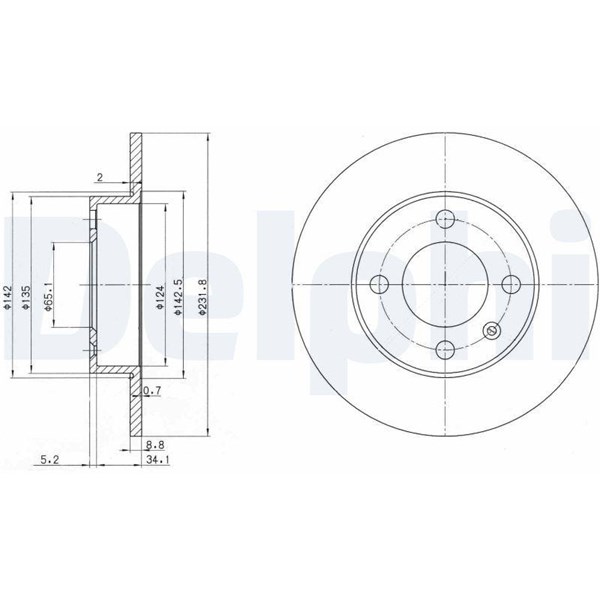 Bromsskiva Solid, Bakaxel Delphi BG3505 DELPHI