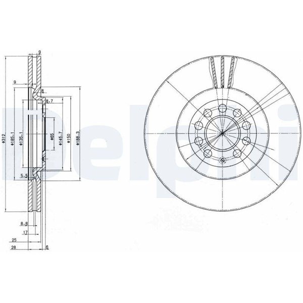 Bromsskiva Ventilerad, Framaxel Delphi BG3528C DELPHI