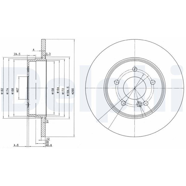 Bromsskiva Solid, Bakaxel Delphi BG3602 DELPHI