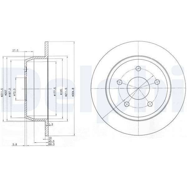 Bromsskiva Solid, Bakaxel Delphi BG3660 DELPHI
