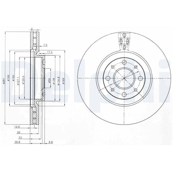 Bromsskiva Ventilerad, Framaxel Delphi BG3699 DELPHI