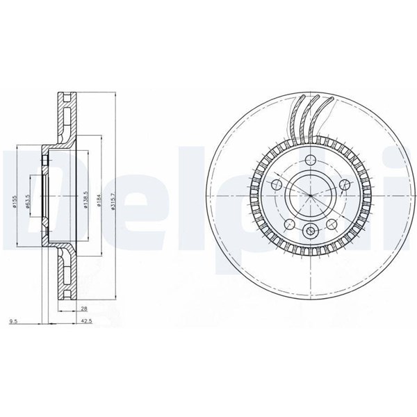 Bromsskiva Ventilerad, Framaxel Delphi BG3784 DELPHI