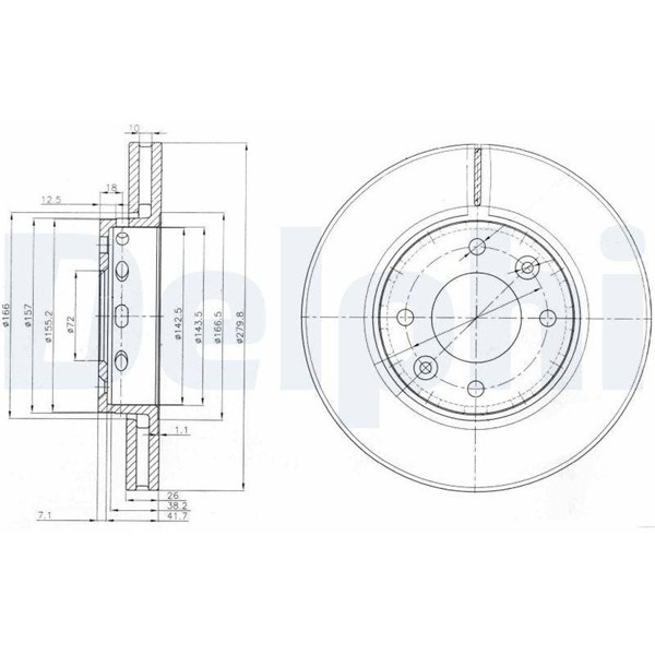 Bromsskiva Ventilerad, Framaxel Delphi BG3800 DELPHI