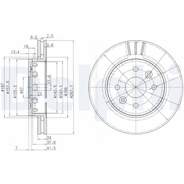 Bromsskiva Ventilerad, Framaxel Delphi BG3803 DELPHI