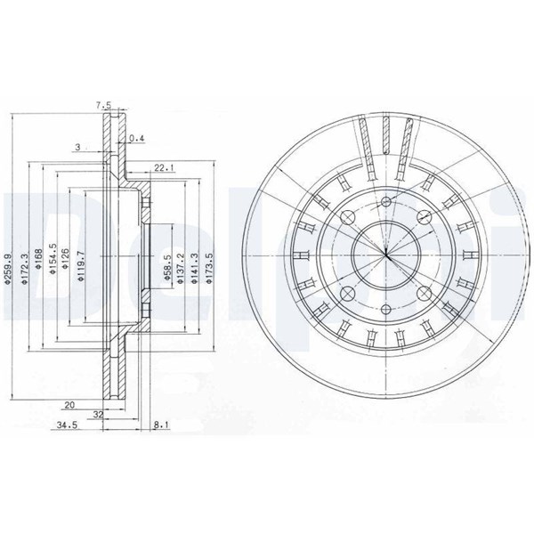 Bromsskiva Ventilerad, Framaxel Delphi BG3806 DELPHI